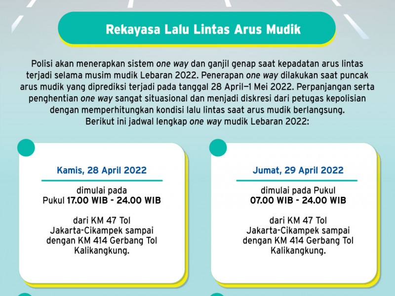 Simak! Info Lengkap Rekayasa Lalu Lintas Arus Mudik dan Arus Balik 2022