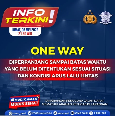 Puncak Arus Mudik, Ini Jadwal One Way dan Contraflow Sabtu serta Minggu