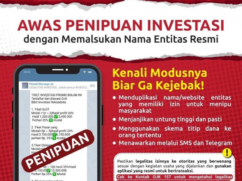 Marak Investasi Bodong Catut Nama Sekuritas, OJK Bagikan Tips Kenali Modusnya