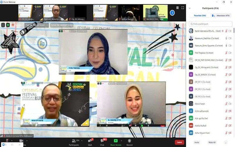 Narasumber Festival Celengan Rupiah Kepala Perwakilan Bank Indonesia Balikpapan Bimo Epyanto dan dr Nadhira Afifa dengan moderator Fitri Tropica dalam webinar bertemakan Rupiah Memperkuat Persatuan, Kamis (19/9/2020)