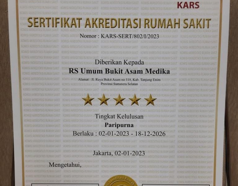 RS Bukit Asam Medika Raih Akreditasi Paripurna dari KARS