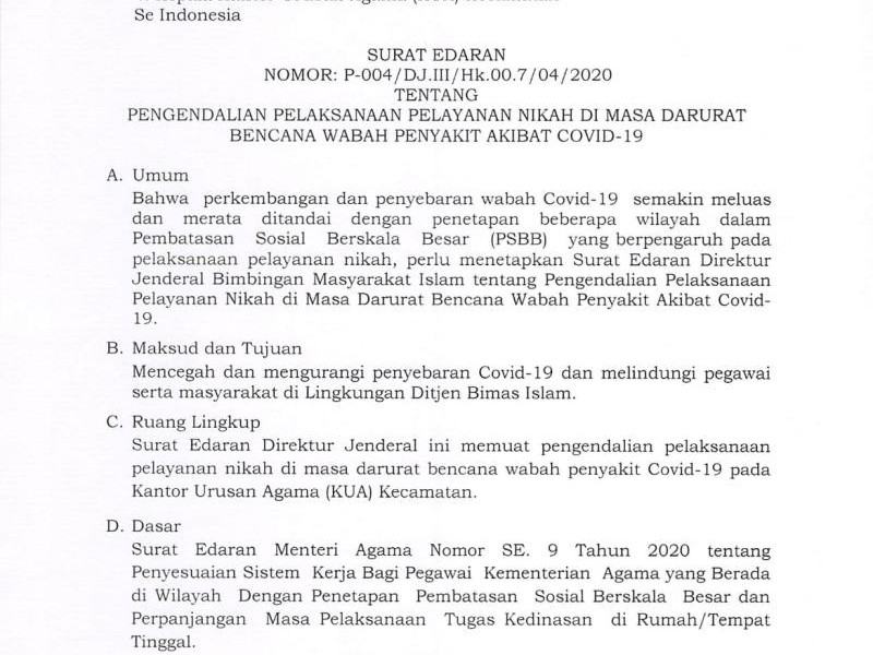 Layanan Akad Nikah Kembali Dibuka, Simak Surat Edarannya