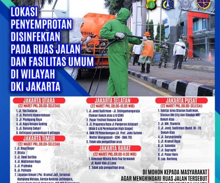 Daftar Ruas Jalan yang Disemprot Disinfektan di Jakarta Hari Ini