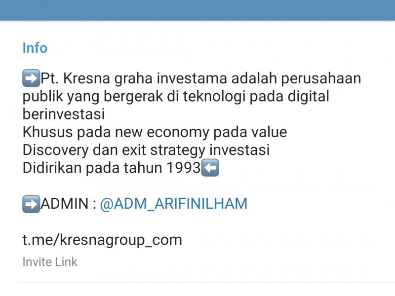 Namanya Dicatut Grup Telegram Investasi Bodong, Ini Klarifikasi Kresna Investama (KREN)!