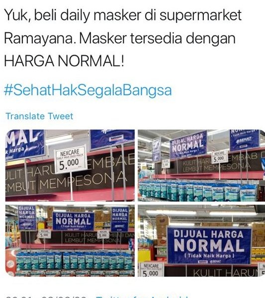 Harga Normal, Masker Anti Virus di Ramayana Diserbu Masyarakat