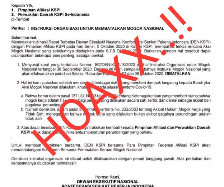 Mogok Nasional Protes Omnibus Law Dikabarkan Batal, KSPI: Hoaks!