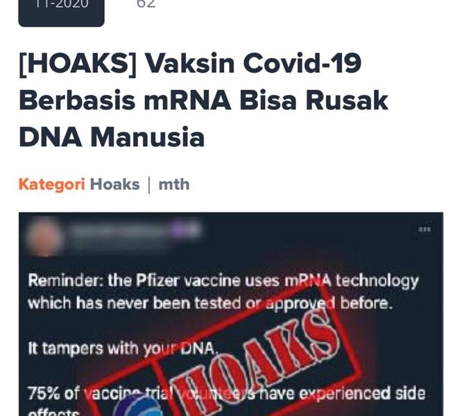 CEK FAKTA: Vaksin Covid-19 Berbasis mRNA Bisa Rusak DNA Manusia