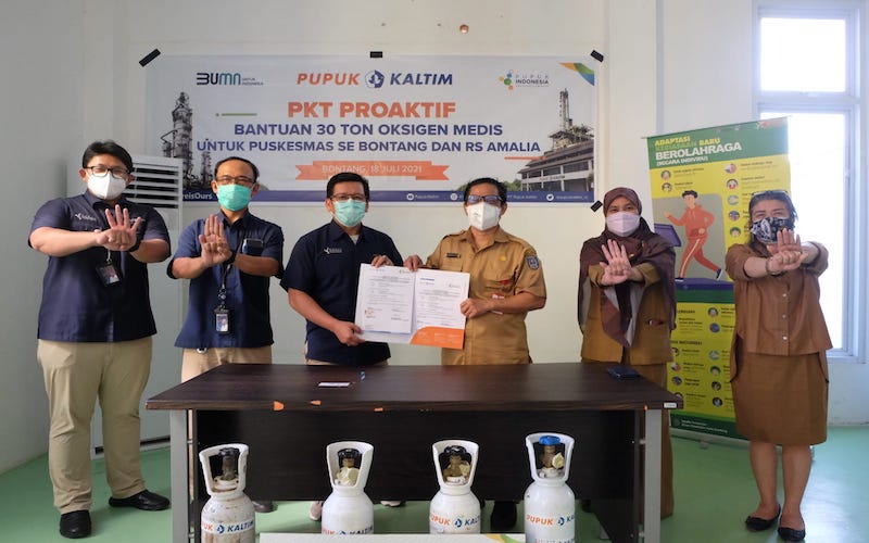 PT Pupuk Kalimantan Timur (PKT) melalui program PKT Proaktif, menyalurkan bantuan 30 ton oksigen medis dalam mendukung optimalisasi penanganan pasien Covid-19 di Kota Bontang./JIBI-Istimewa