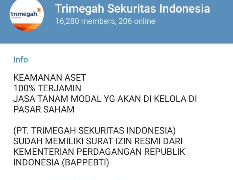 Lagi! Kini Trimegah Sekuritas (TRIM) Dicatut Grup Telegram Investasi Bodong