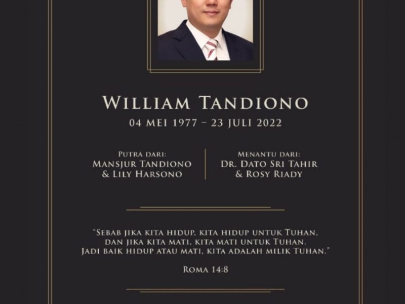 Menantu Dato Sri Tahir, William Tandiono Meninggal Dunia