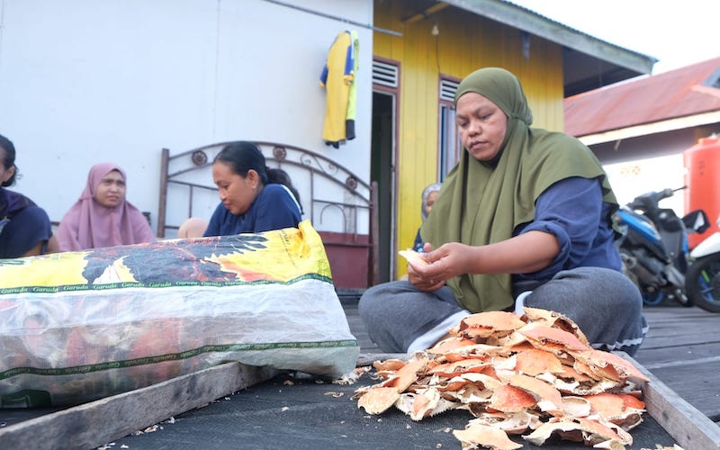 PT Pupuk Kalimantan Timur (Pupuk Kaltim) melakukan program pemberdayaan masyarakat melalui inovasi olahan kitosan dari cangkang rajungan (Intan Karang)./JIBI-Istimewa