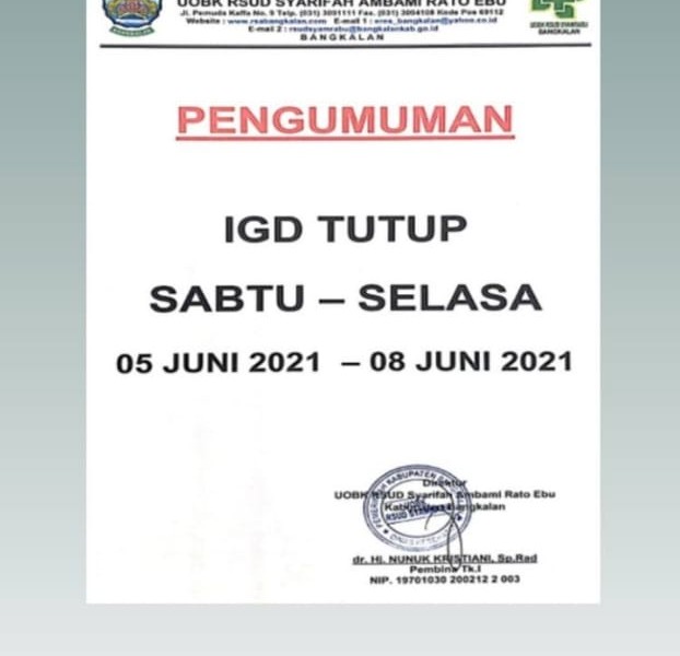 Kasus Covid-19 Melonjak, IGD RSUD Bangkalan Ditutup 