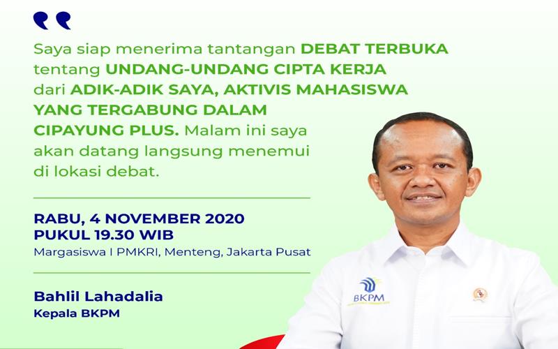 Aktivis Cipayung Tantang Debat Terbuka UU Cipta Kerja, Bahlil: Saya Siap Hadir!