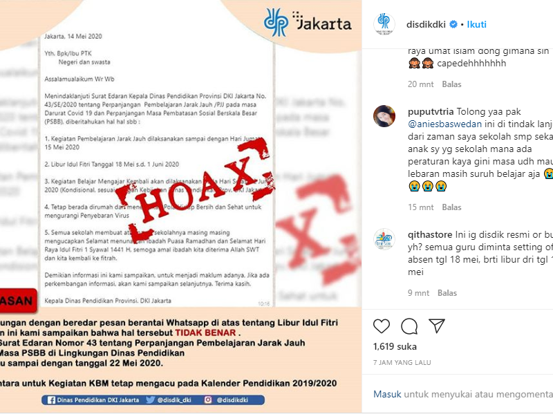 cek fakta, hoaks, libur idulfitri sekolah DKI Jakarta