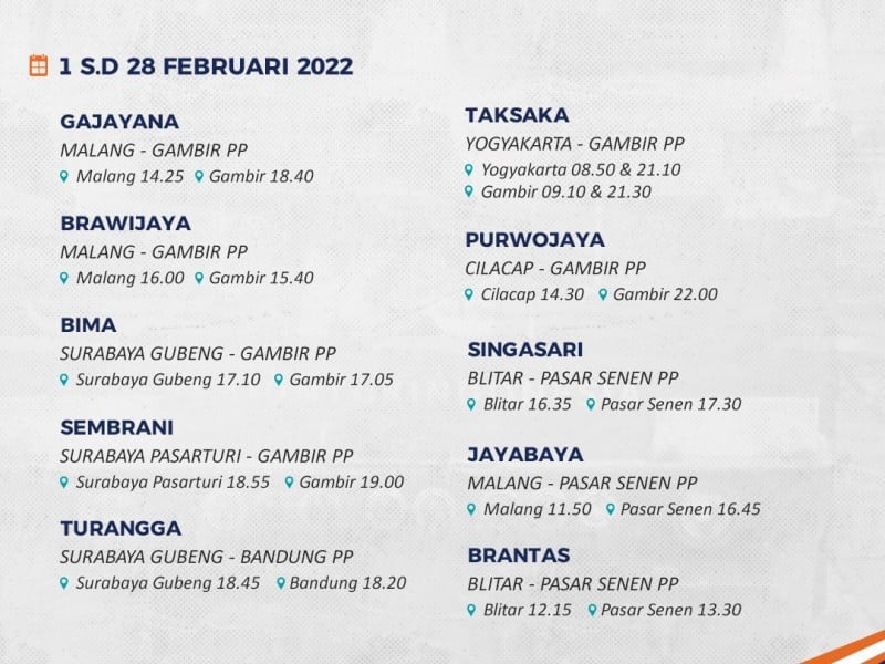 KAI Rilis Jadwal Perjalanan Kereta Api Februari 2022, Termasuk Argo Bromo Anggrek 