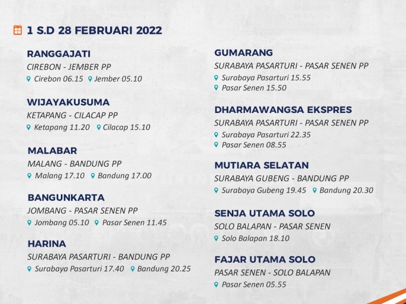 KAI Rilis Jadwal Perjalanan Kereta Api Februari 2022, Termasuk Argo Bromo Anggrek 