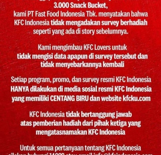 KFC Bagikan 3.000 Snack Bucket Gratis? Ini Faktanya