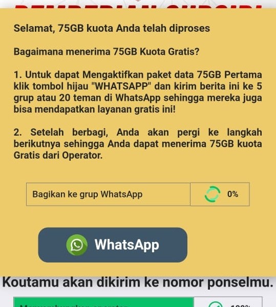 CEK FAKTA: Subsidi Kuota Internet 75 GB Kominfo. Benar atau Hoaks?