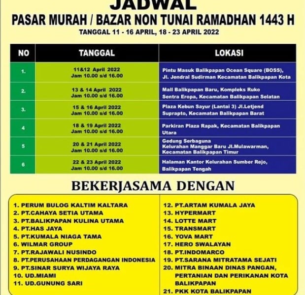 Jadwal dan Lokasi Pasar Murah Ramadan Nontunai di Balikpapan