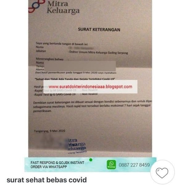 surat keterangan sehat bebas covid