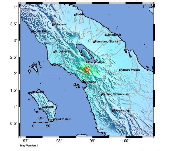 pusat gempa di sumatra sumut hari ini tapanuli utara