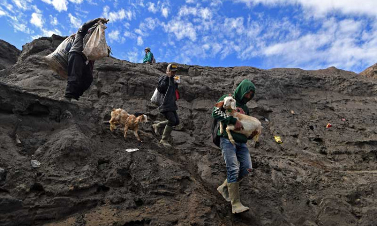 Suku Tengger Rayakan Yadnya Kasada di Kawah Gunung Bromo