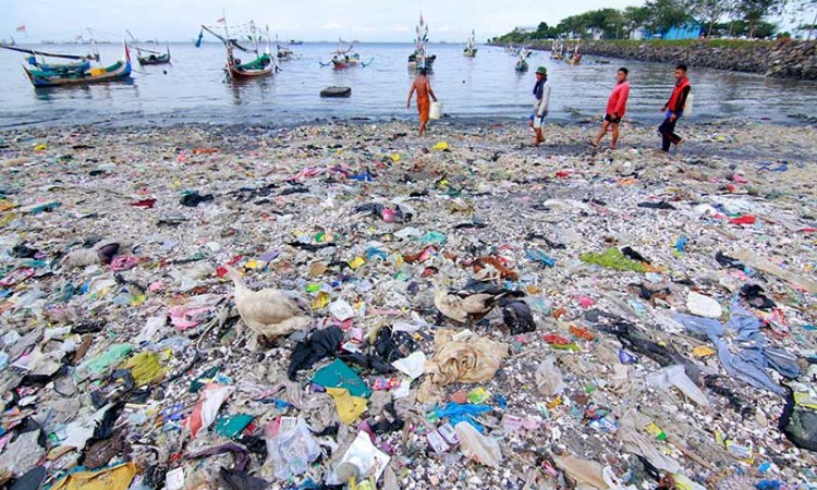 Pantai di Pelabuhan Muncar Banyuwangi Dipenuhi Tumpukan Sampah