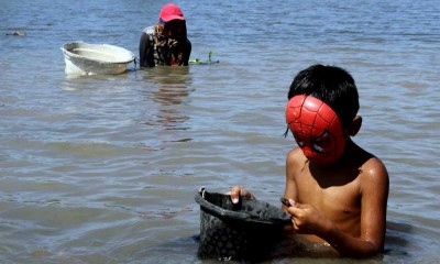 Warga Manfaatkan Susutnya Debit Air di Sungai Jeneberang Gowa Untuk Mencari Kerang