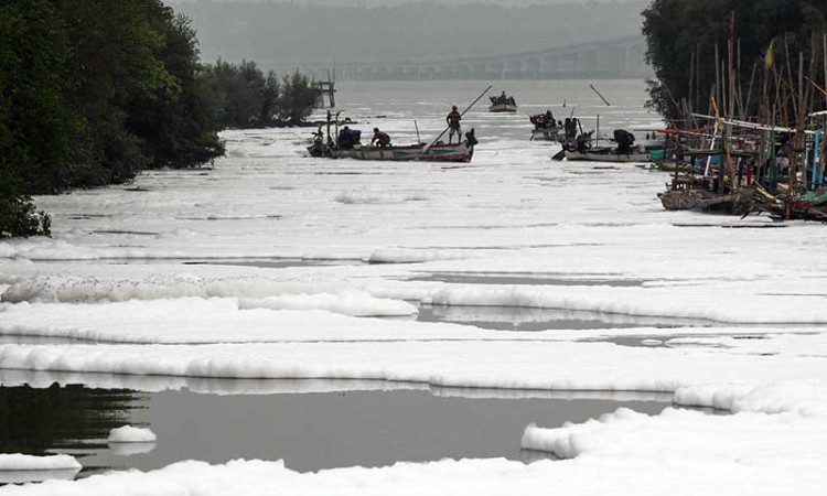 Sungai di Surabaya Diselimuti Busa Putih Yang Diduga Limbah