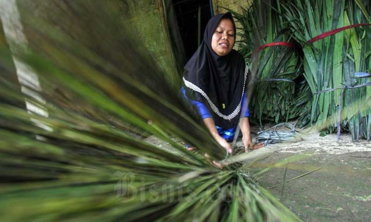 Warga Manfaatkan Limbah Kelapa Sawit Untuk Membuat Sapu Lidi