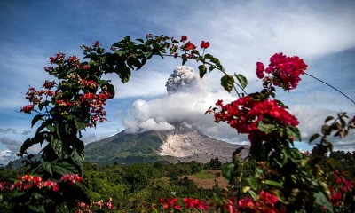 Gunung Sinabung Semburkan Material Vulkanik Setinggi 3.960 Meter Di Atas Permukaan Laut