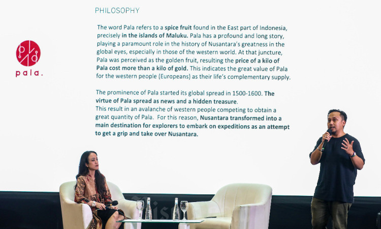 Bisnis/Bisnis PENTINGNYA BRAND STORYTELLING UNTUK BISNIS  Founder & CCO Pala Nusantara Ilham Pinastiko memberikan paparan saat Insightful session Pentingnya Brand Storytelling untuk Bisnis diacara Pertamina SMEXPO di Jakarta, Kamis (2/11/2023). Diskusi ka