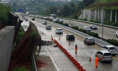 Tembok Pembatas Jalan Tol Cinere-Serpong Ambrol