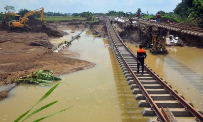 Jalur Rel Kereta Api Km 32+5/7 Kembali Amblas