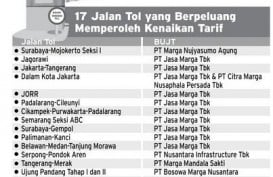 DATA BISNIS: 17 Ruas Tol Inginkan Kenaikan Tarif