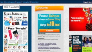 Dapatkan ePaper Bisnis Indonesia via 29 ATM & Internet Banking Mandiri, BCA, BNI, Permata