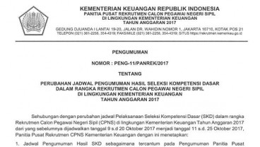 CPNS KEMENKEU: Pengumuman Hasil Tes Kompetensi Dasar Meleset Dari Jadwal