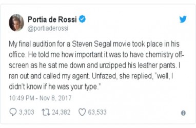 Portia de Rossi Ngetwit, Tuduh Steven Seagal Pelecehan Seksual