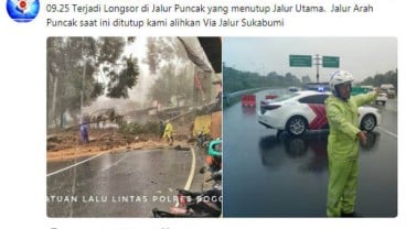 Puncak Longsor di 4 lokasi, Lalu Lintas Dialihkan via Sukabumi