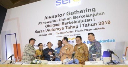 PT Serasi Autoraya (SERA) mengadakan  investor gathering dalam rangka Penawaran Umum Berkelanjutan, Obligasi Berkelanjutan I Serasi Autoraya Tahap I Tahun 2018, pada hari Rabu 28 Maret 2018 di Hotel Ritz Carlton Pacific Place, SCBD, Jakarta. /Bisnis-Emanuel B. Caesario