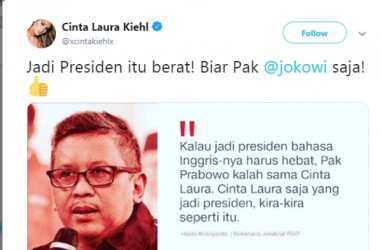 Cinta Laura Disebut Hasto : Jadi Presiden Itu Berat! Biar Pak Jokowi Saja! 