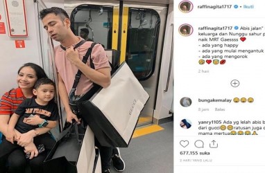 Nagita dan Raffi Ahmad Naik MRT Bawa Belanjaan Gucci