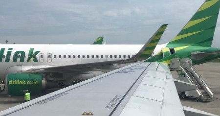 Pesawat Citilink di bandara Kualanamu, Deli Serdang, Sumatra Utara/Bisnis-Akhirul Anwar