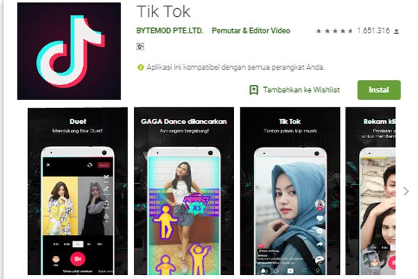 Aplikasi Tik Tok di Play Store