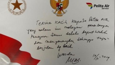 Wapres JK Tulis Ucapan Terima Kasih kepada Pelita Air