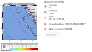 Gempa Manitudo 5.1 Guncang Nias, Tidak Berpotensi Tsunami