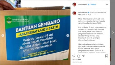 @ridwankamil: Paket Sembako PSBB Bodebek Dikirim via Ojol, Opang, Pos