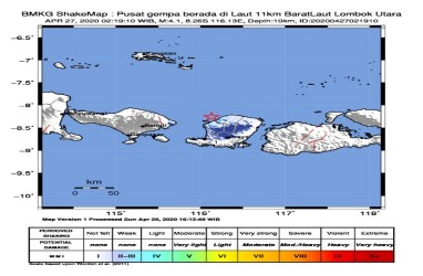 Lombok Diguncang Gempa Magnitudo 4,1