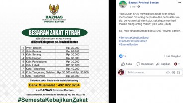 Zakat Fitrah Provinsi Banten Rp30.000, ini Cara Bayar Online via Aplikasi