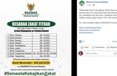 Zakat Fitrah Provinsi Banten Rp30.000, ini Cara Bayar Online via Aplikasi